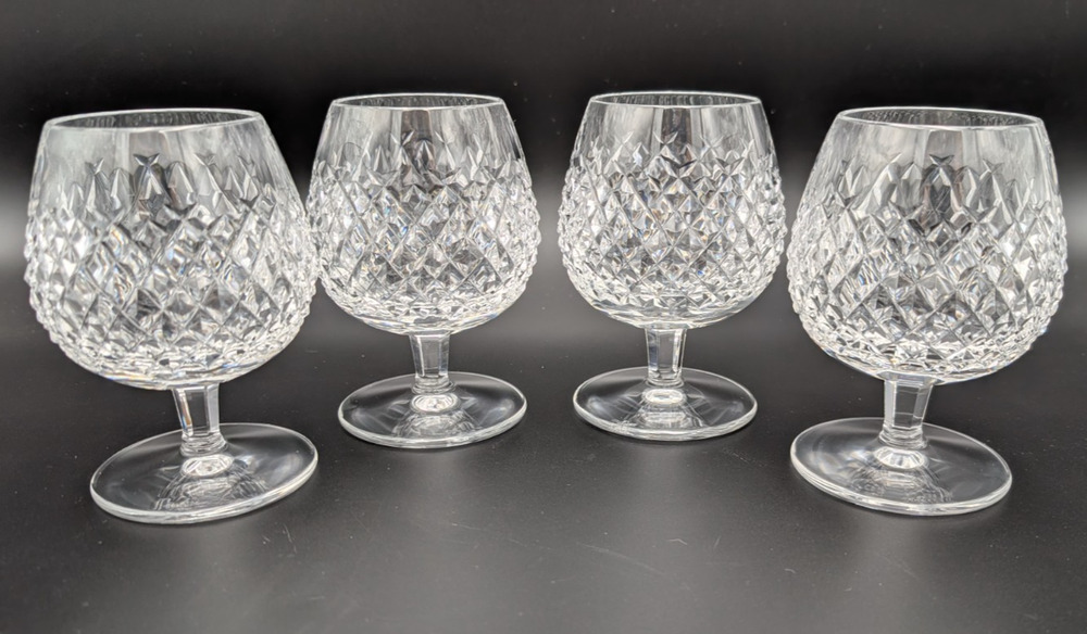 Waterford Crystal Alana Diamond Cut Brandy Snifters Glasses 5-1/8" Set of 4